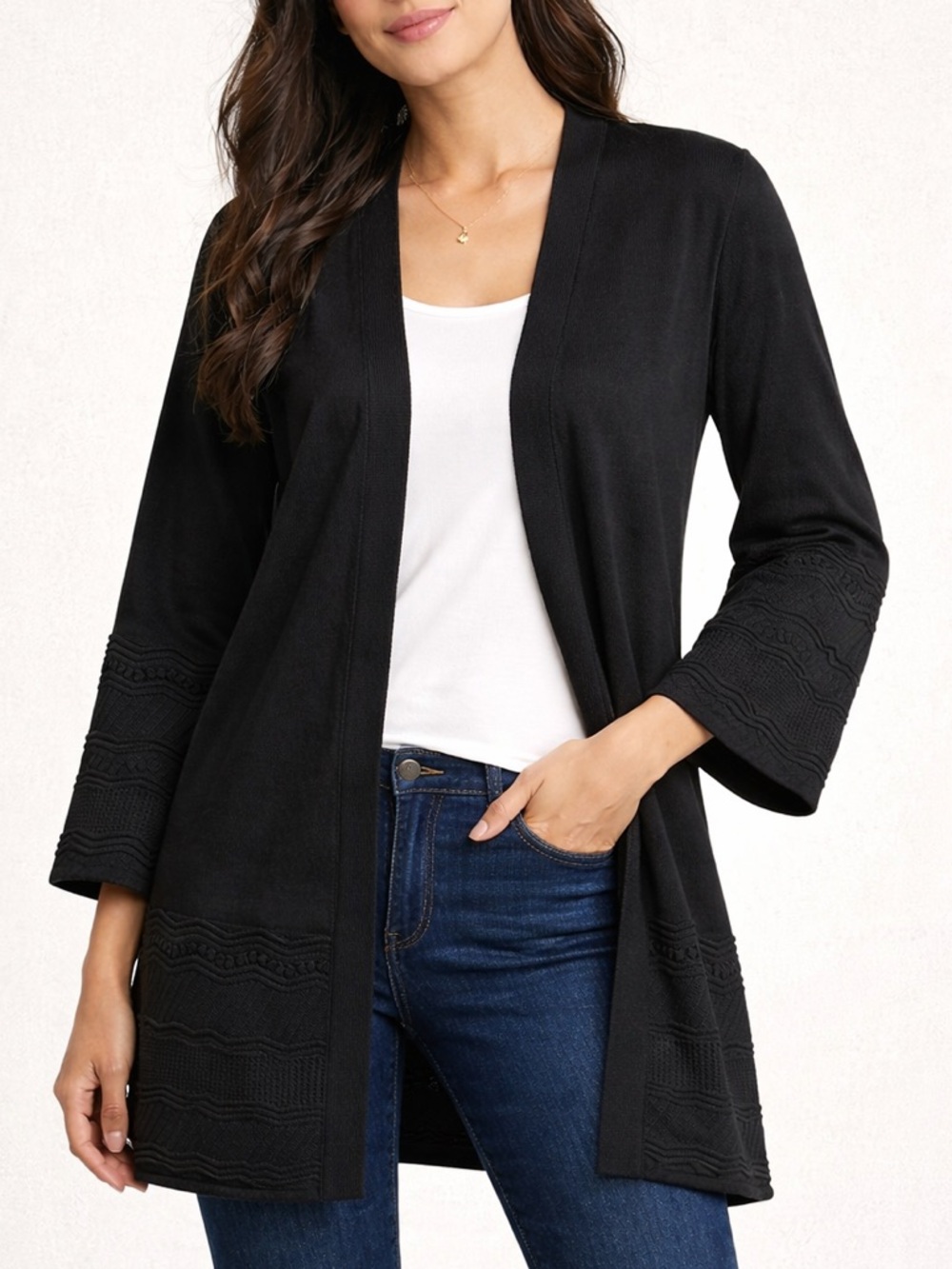 3/$25 Verve Ami Black Open Front Cardigan Tunic – Textured Knit – Size Small